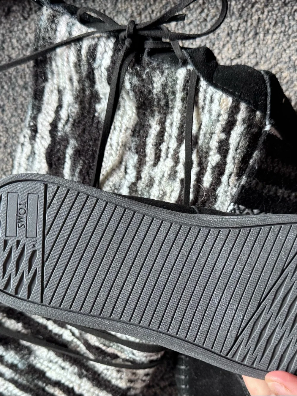 Toms Black and White Patterned Knit-Trim Women's Winter Boots